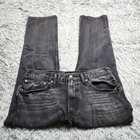 Levis 501 Mens Jeans Size 34x28 Regular Straight Fit Leg Denim Black Hemmed - Picture 3 of 16